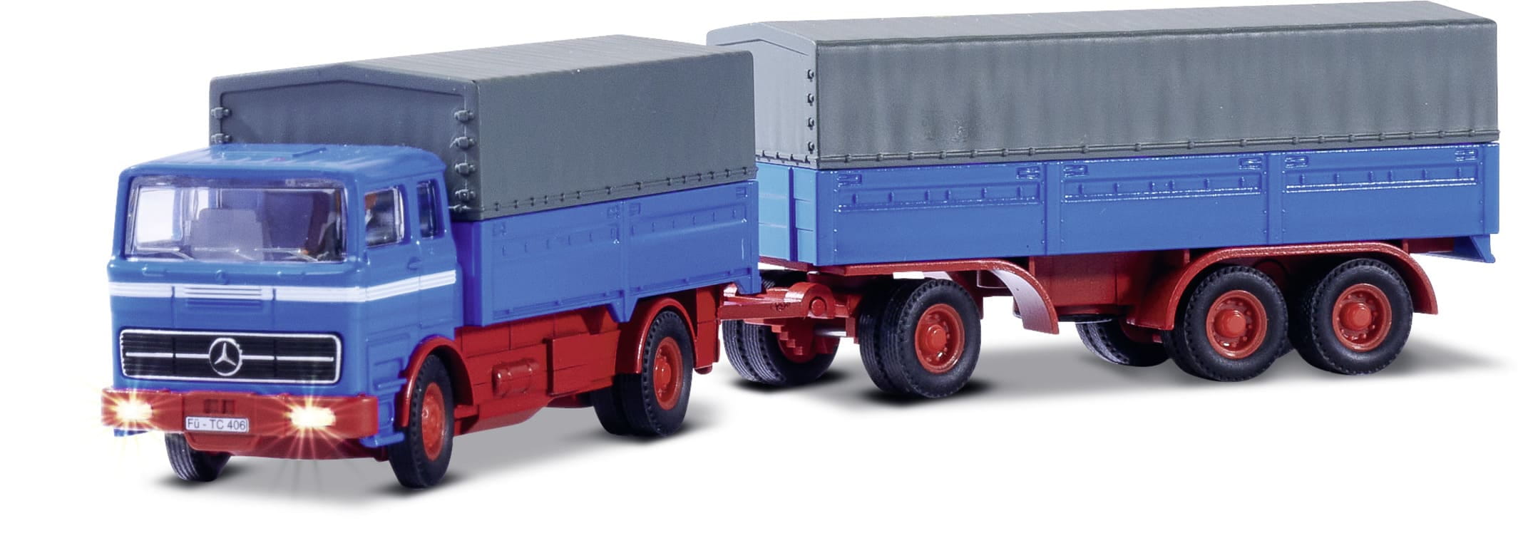 Carson MB 1620 Plane mit Anhaenger 1_87 RTR blau fuer H0-Eisenbahnanlagen