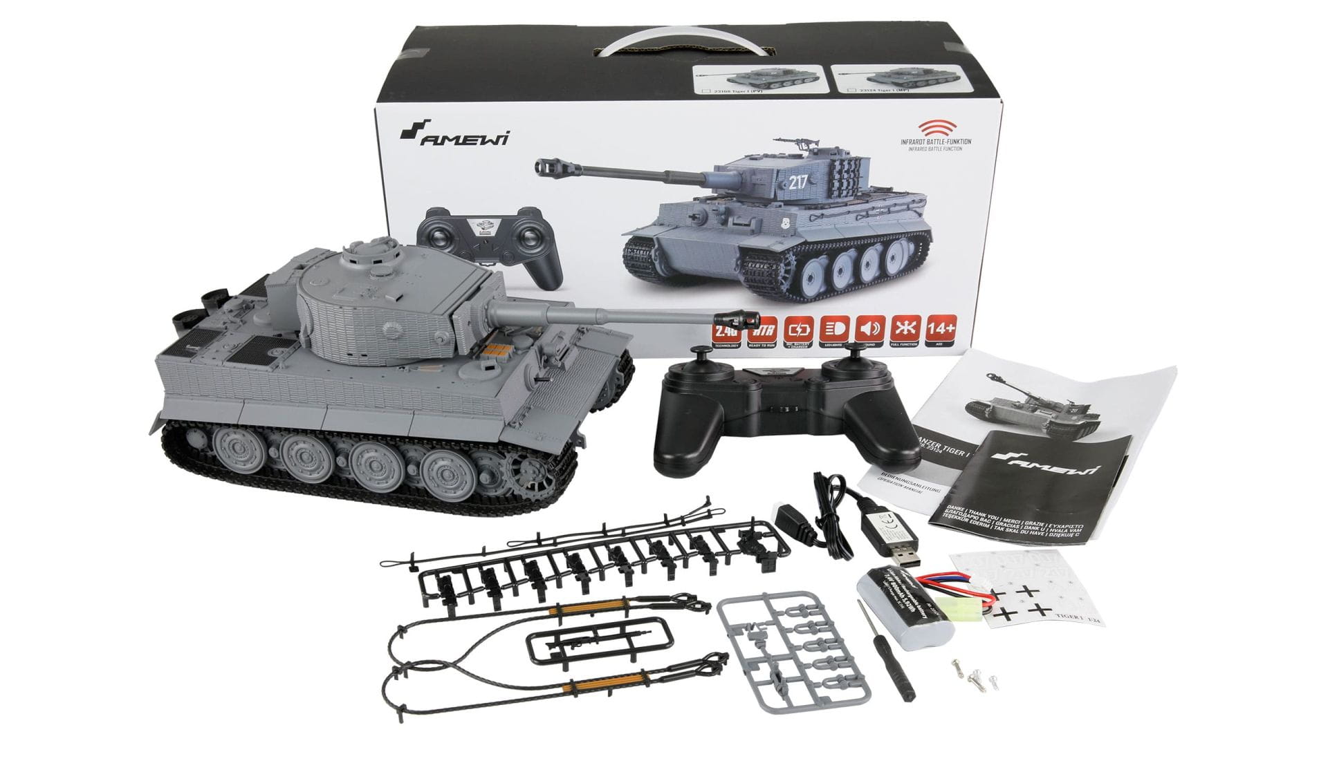 Amewi RC Bulldozer Scala 1:24 - 2.4 GHz, RTR, Cingoli In Gomma, Giallo, Batteria Inclusa - 3